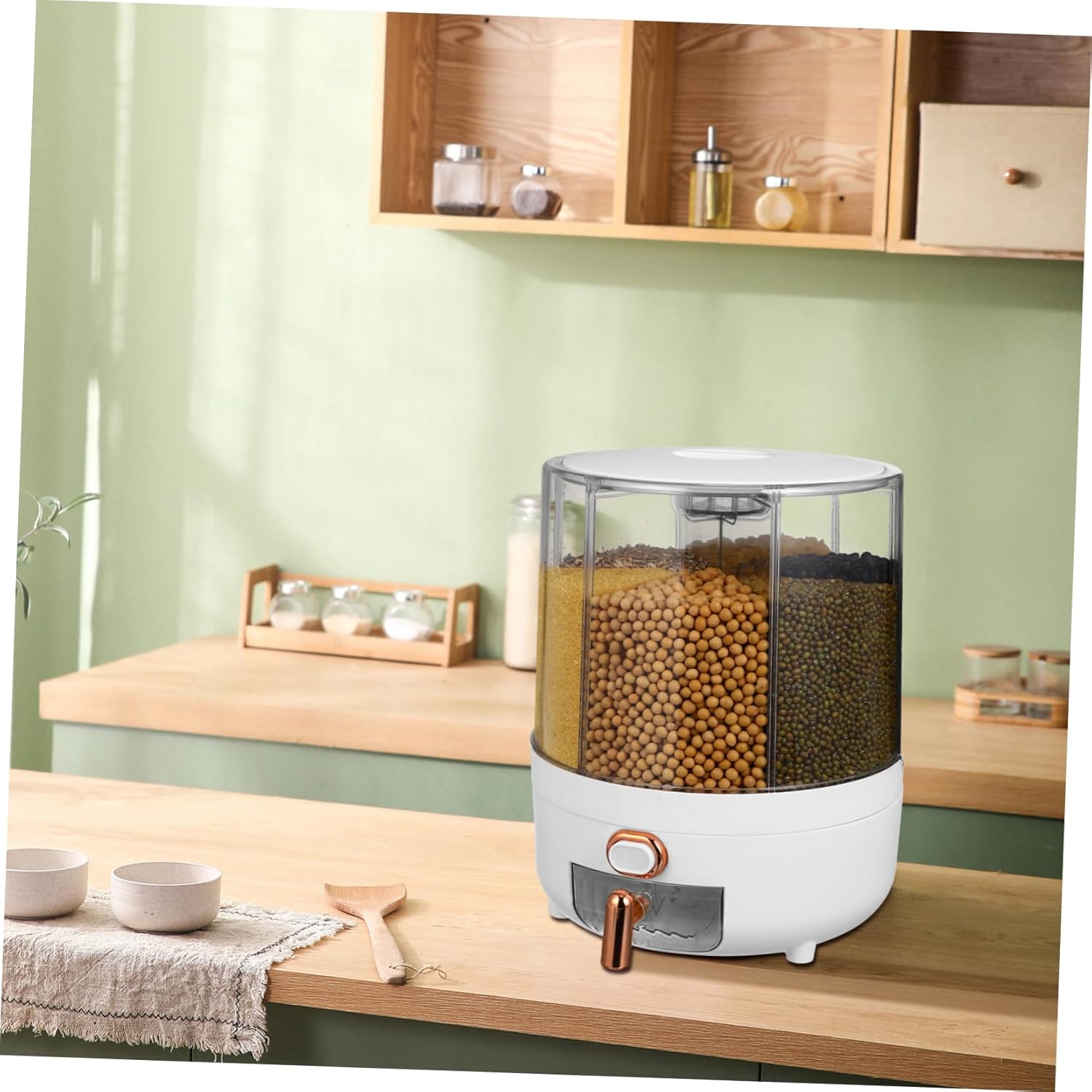 Rice Dispenser Container with Compartments Sealed Dry Food Holder for Rice Beans Transparent Design Airtight Strip Capacity for Freshness Kitchen Storage