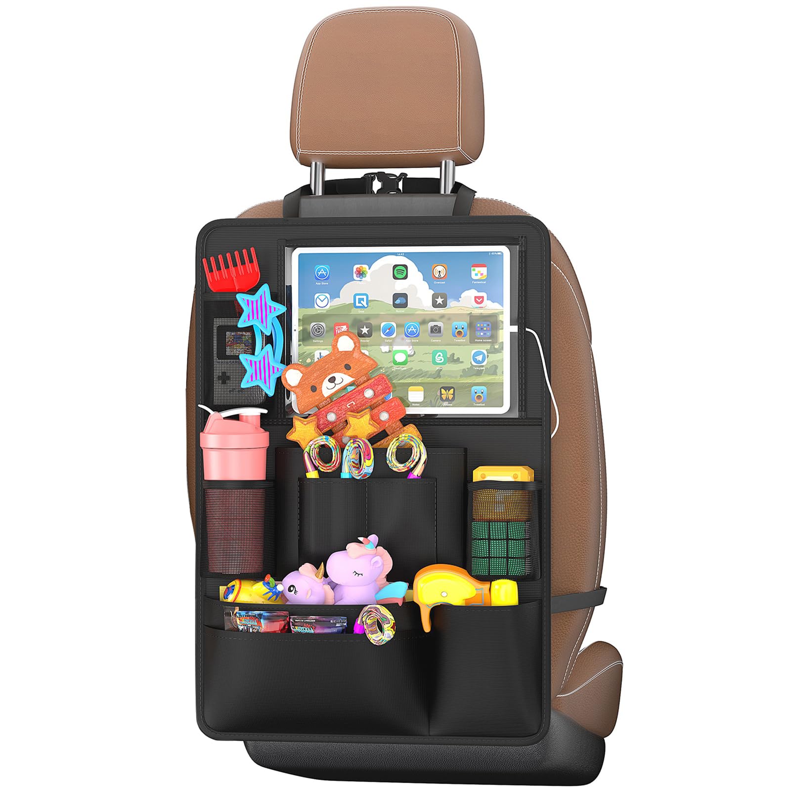 Oneyus Autositz Organizer, Auto Organizer, Große Rückenlehnenschutz, Auto Kinder Multifunktional Wasserdicht, 600D Oxford Rücksitz Organizer für bis zu 11-Zoll Tablet