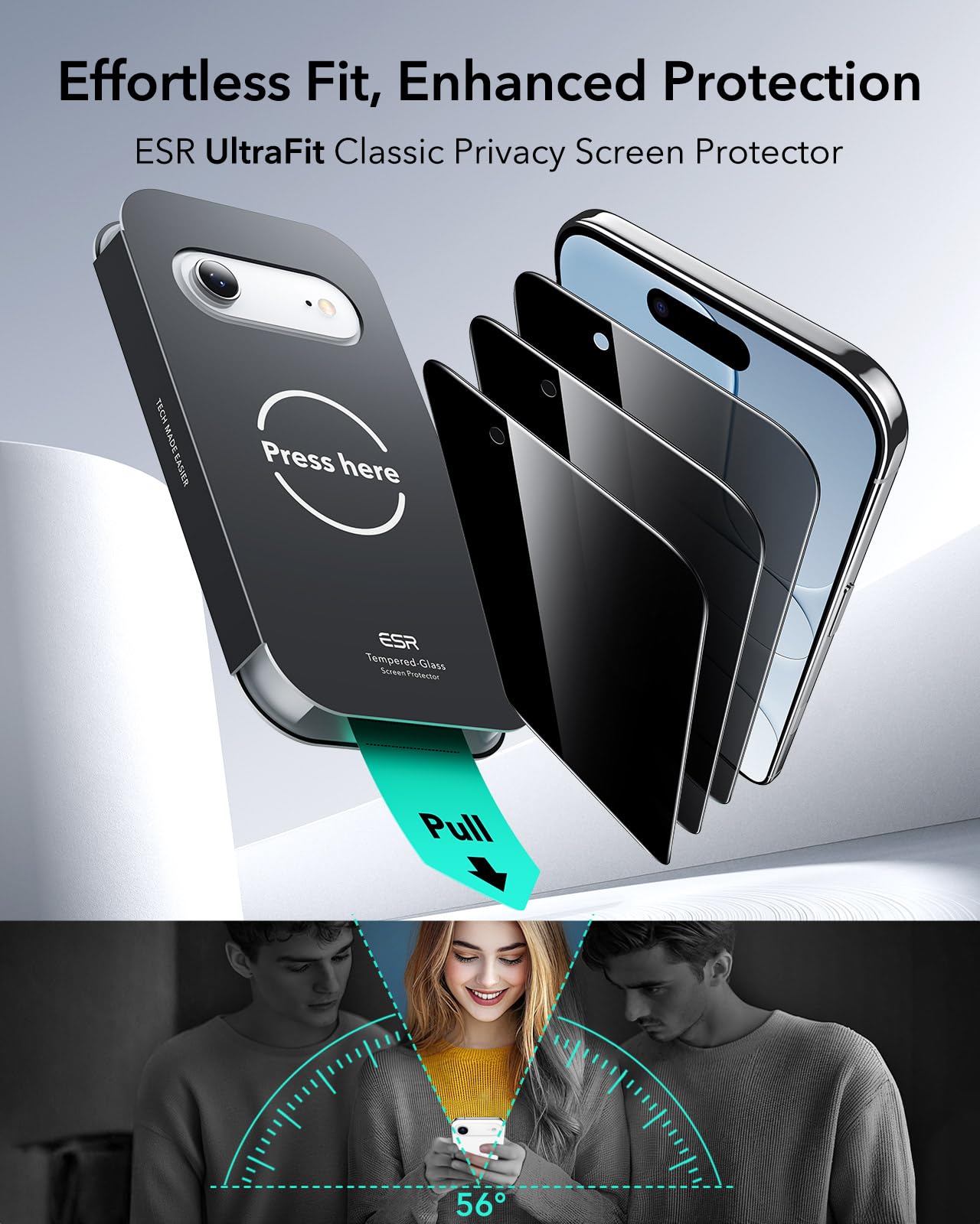 ESR Privacy Pellicola Vetro per iPhone Air, Qualità militare, Protettiva per iPhone 17 Air Infrangibili, Con durezza 9H e protezione della privacy, Complete di supporto UltraFit, 3 Pezzi