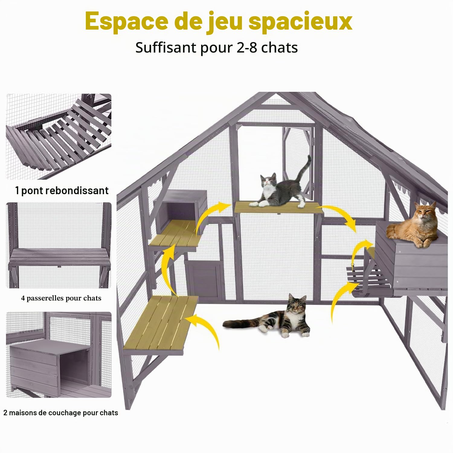X-Zone Catio Cage pour chat en plein air pour plusieurs chats Maison en bois extérieur Kitty Condon Chat Course aux intempéries