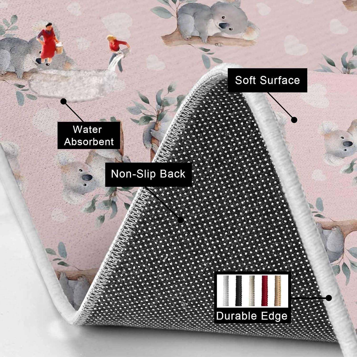 Prime Leader Koala Bears Kitchen Mat Set 2 Pieces Cute Koala Heart Branch Leaf Pink Non Slip Kitchen Rugs Washable Runner Rug Mats for Sink Laundry (15.7" x 23.6"+15.7" x 47.2")