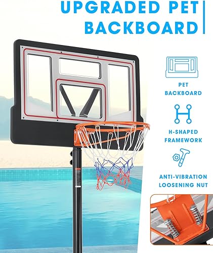 Miniatura 9 de Aro de baloncesto portátil para exteriores, 4.7-6.9 pies4.4-10 pies, aro de baloncesto ajustable para niños y adultos en exterioresinteriores, con