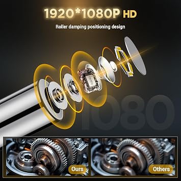 Two-Way Articulating Borescope Camera with Light,360Rotation,1920P, 6.2 mm Industrial Endoscope IP67 Waterproof Flexible Semi-Rigid Cable for Automotive, Pipe Inspection