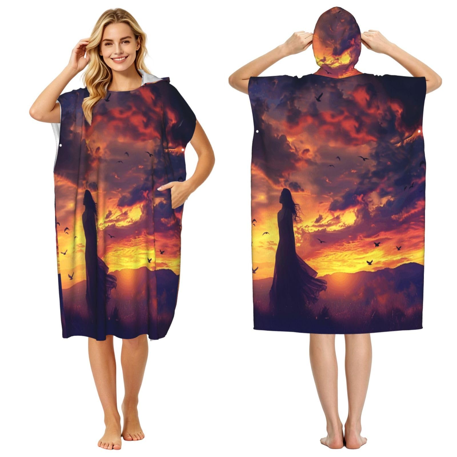 The Sky Is Filled With Rosy Glow Adult Hooded Beach Poncho Towel 43"X35"