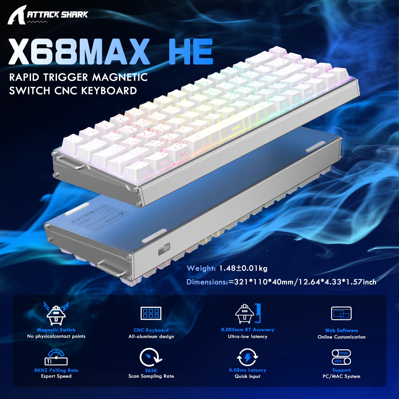 Amazon.com: ATTACK SHARK X68 MAX HE 60% Wired Magnetic Switch