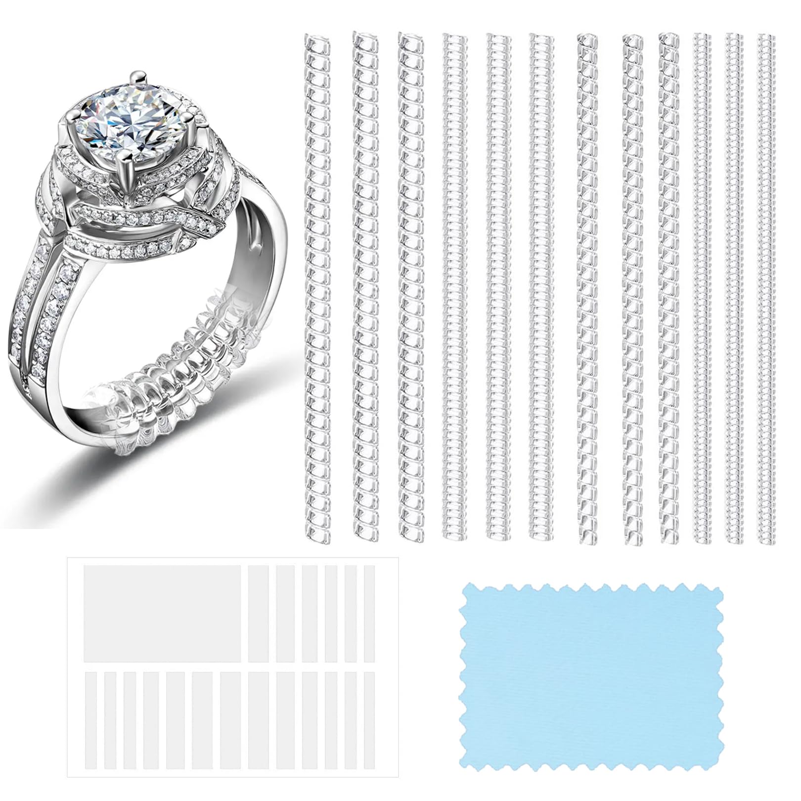 SUHAI14 Pcs Ring Size Adjuster For Loose Rings,Clear Ring Adjuster Ring Resizer,Ring Sizer UK Ring Reducer Invisible Ring Spacer with Polishing Cloth,Invisible Ring Size Adjuster Set