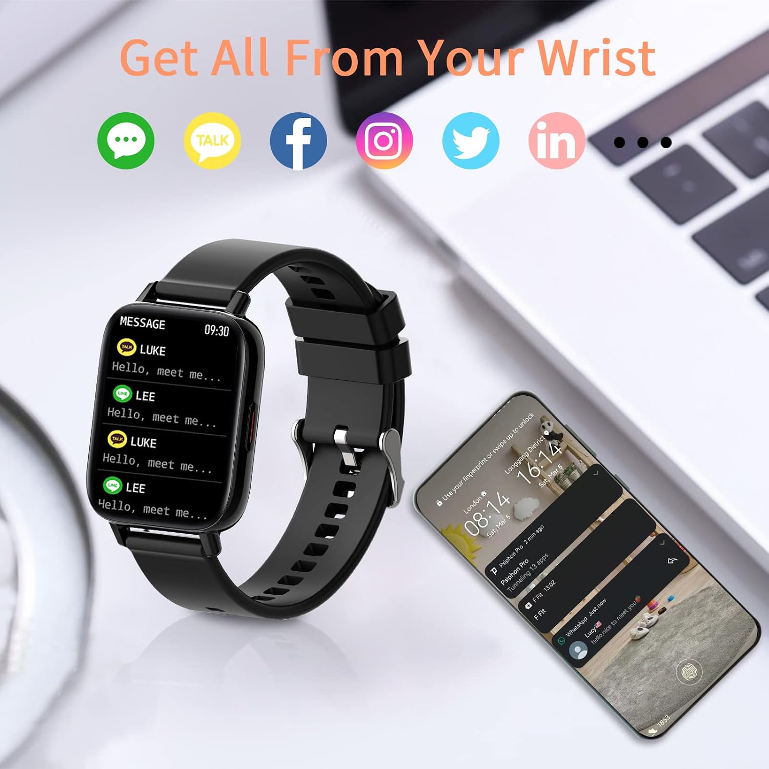 Smart Watch for Men Women Bluetooth Smartwatch Dial and Answer Calls 1.69" Sports Watches for Android iOS Phones IP67 Waterproof Fitness Tracker with Blood Pressure Heart Rate Sleep Monitor (Black)