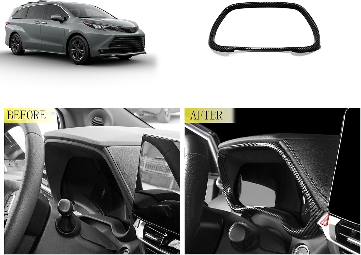 Car Dashboard Cover Trim Compatible With Toyota Sienna 2021 2022 2023 Dash Board Instrument Panel Frame Dial Dashboard Trim Car Accessories ABS 1PCS(Carbon Fiber Style)