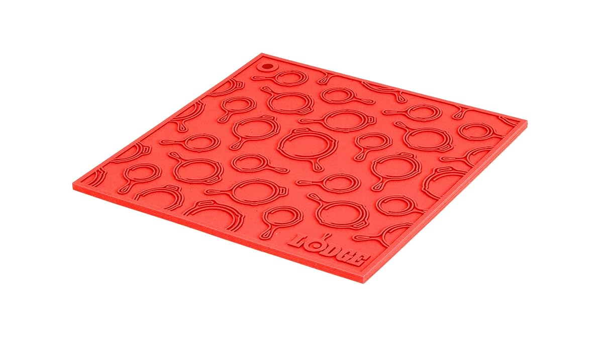 Lodge AS7SKT31 Square Silicone Skillet Trivet, 7" (Red)