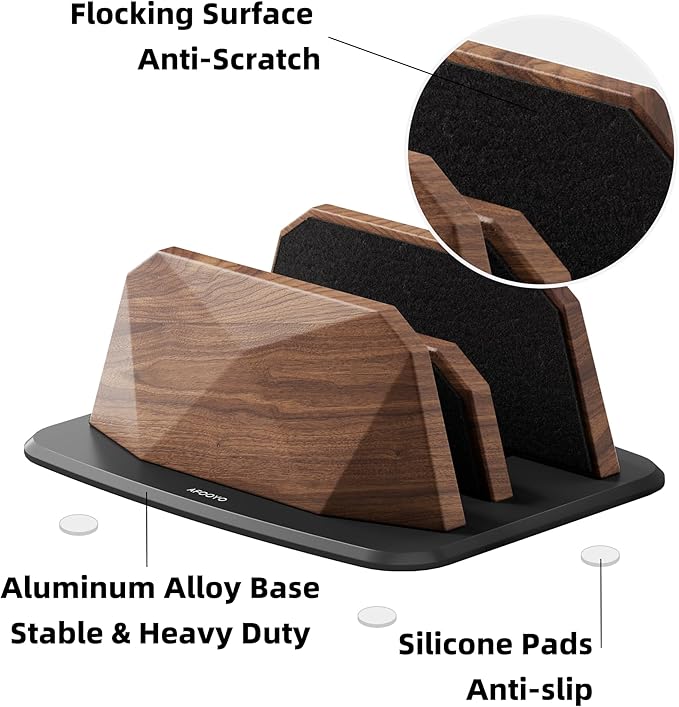 Soporte vertical para laptop AFOOYO, doble ranura, nogal miniatura 4