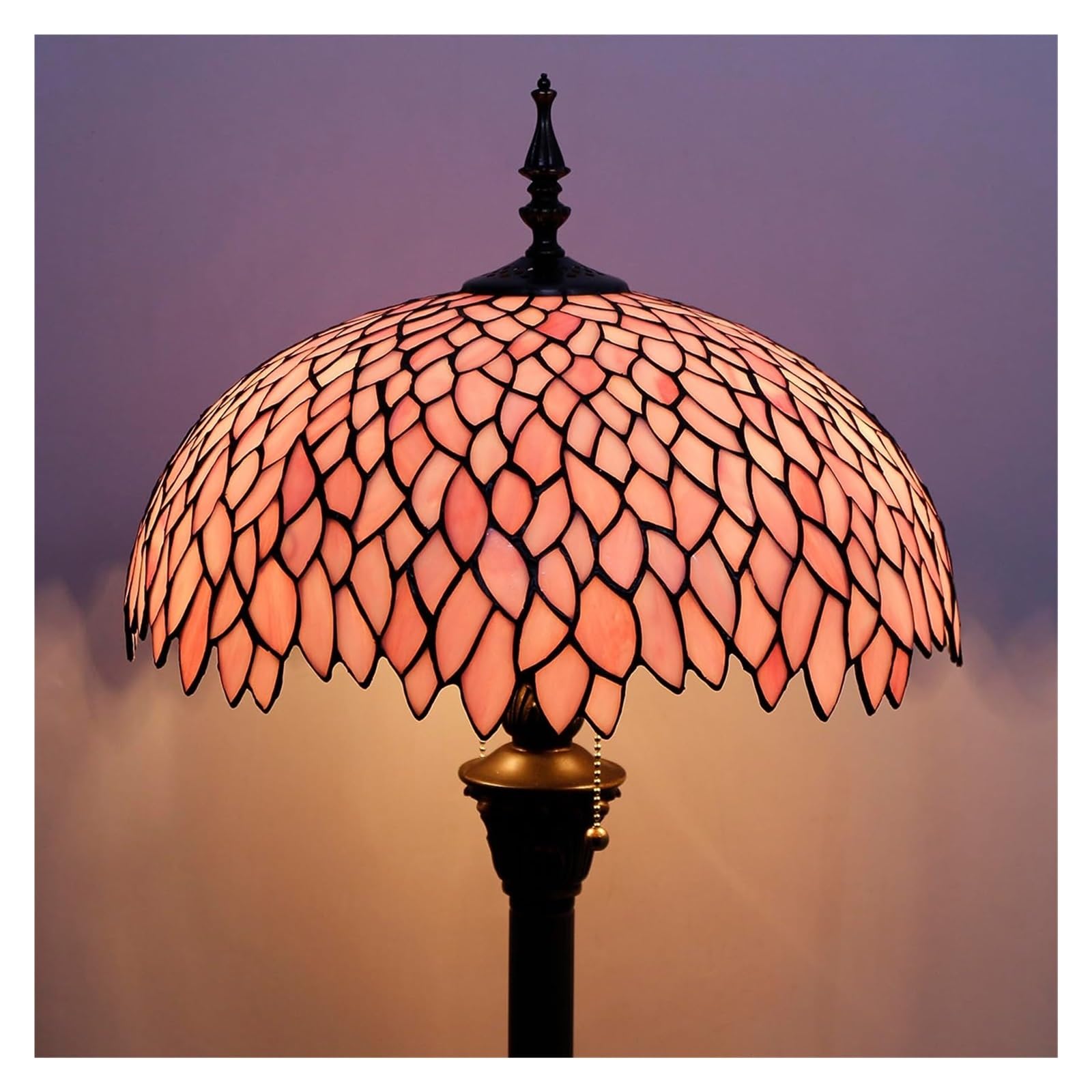 Lampa Podłogowa Tiffany Różowy Wisteria Witraż Stojąca Lampka Do Czytania 16X16X64 Cali Lampa Narożna Słup W Antycznym Stylu