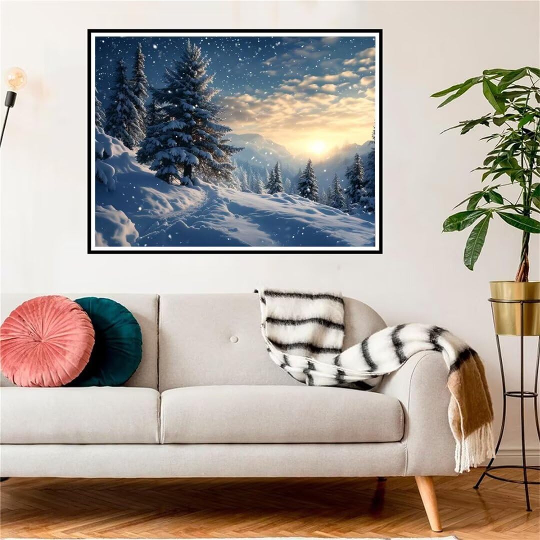 Diamond Painting Paysage de neige en hiver Peinture Diamant Adulte, Kit de Peinture Diamant 5d, Point de Croix Cristal Broderie Diamant Kit Complet, pour Murale Décoration Noël Cadeaux 150x100cm R6996