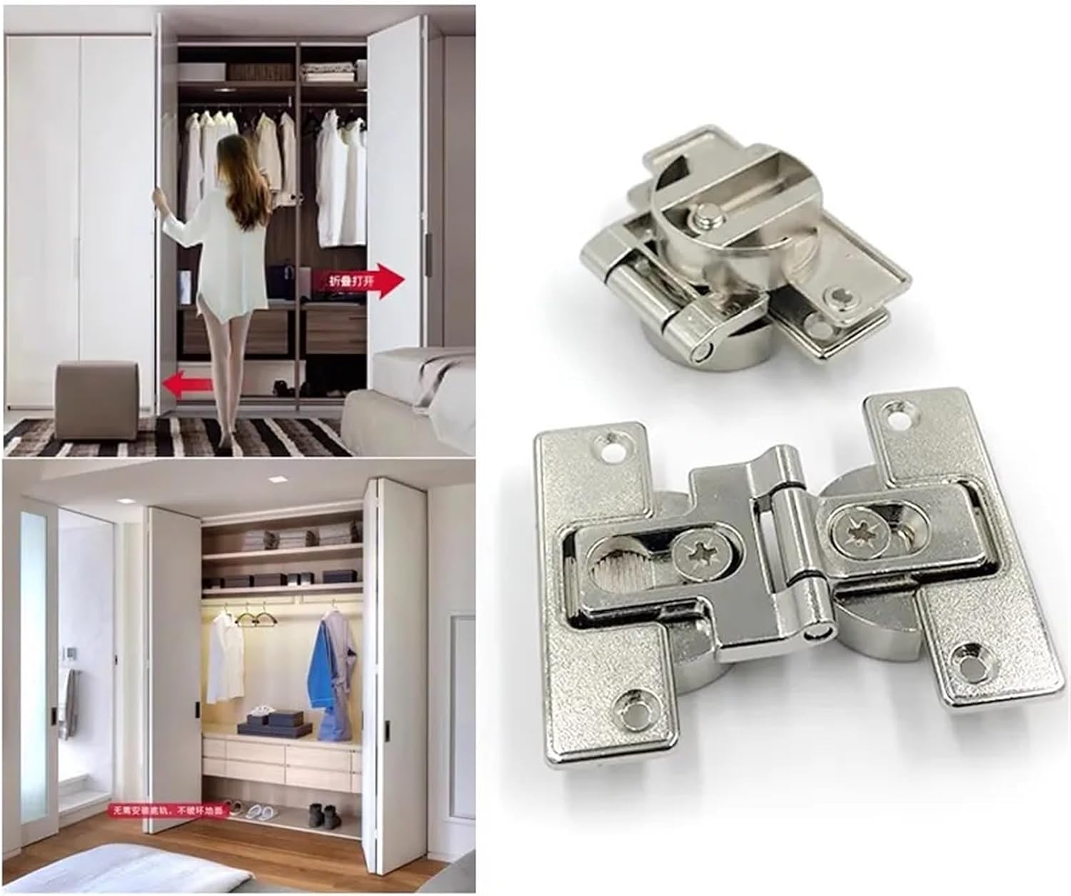 2Pcs Inner Opening Folding Door Hinge -180 Degree Flat Hinge Wardrobe Folding Door Sliding Door Double Cup Folding Hinge