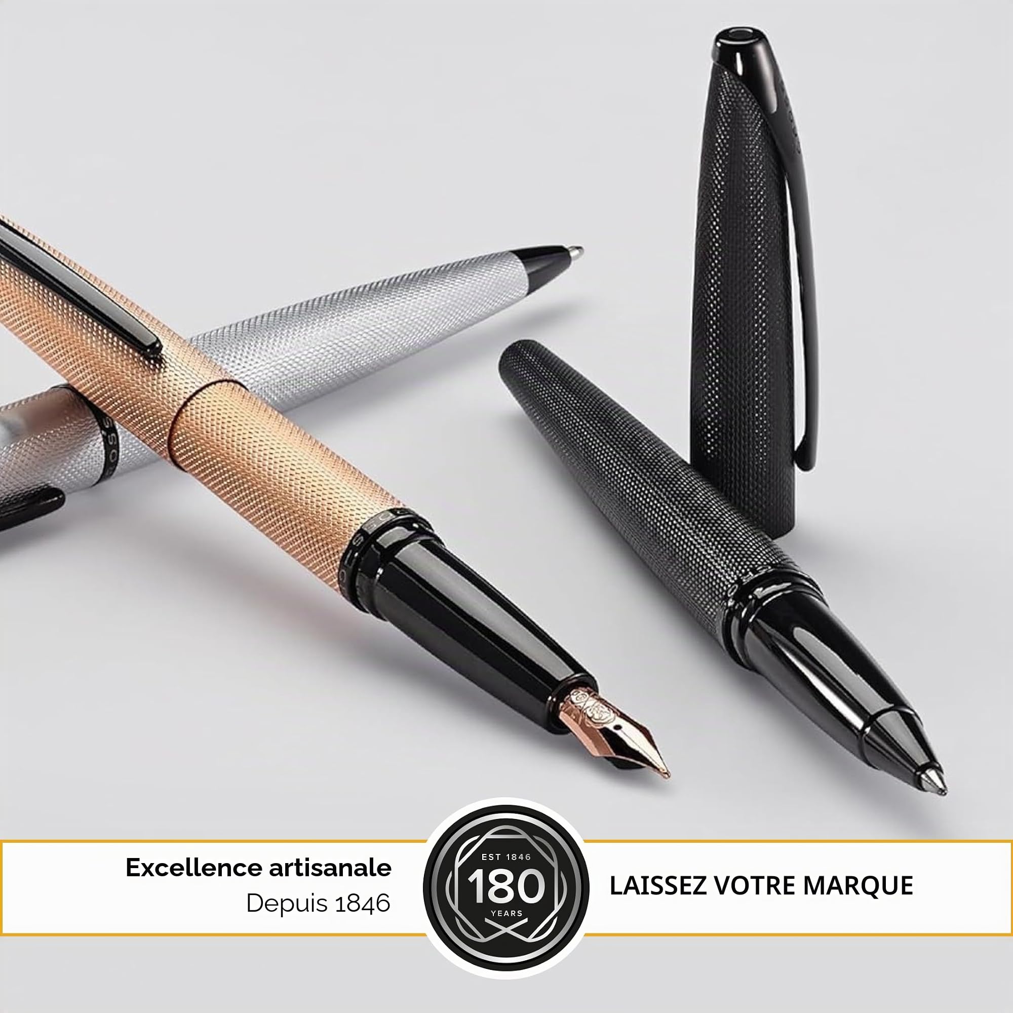 CROSS ATX - Stylo à Bille avec Motif Diamanté Fraisé, Couleur : Noir Brossé