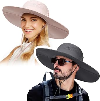 Cooltto 2 Pack Wide Brim Sun Hats Dark Grey+Pink