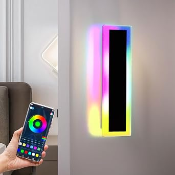 ASLONG 1PC 12In LED RGBW Wall Light with APP Control, IP66 Waterproof Smart RGB LED Wall Mount Lighting Fixture, Color Changing Ambient Light Exterior Wall Sconce for Outdoor Indoor Room Decor 1Pack