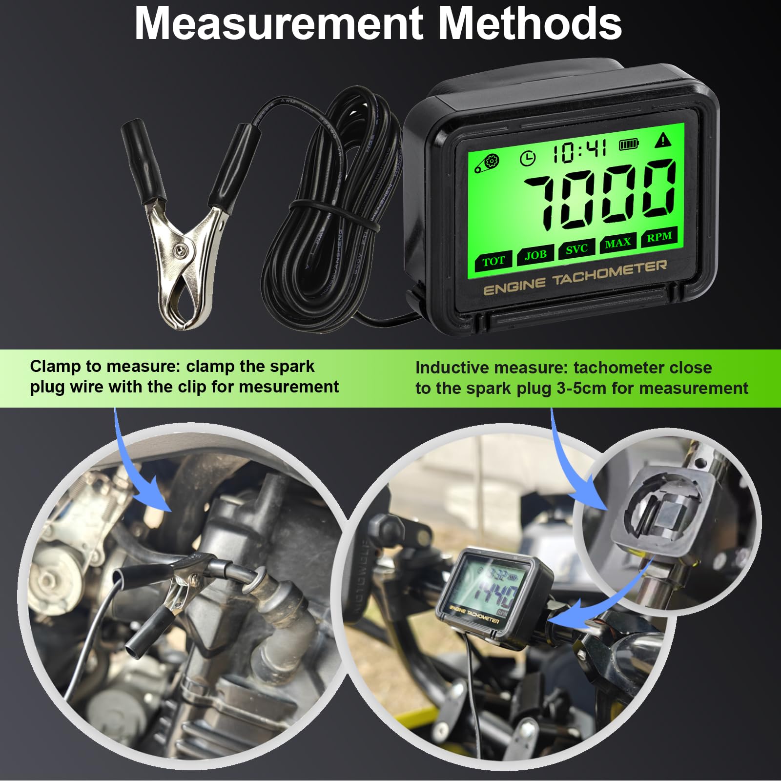 Drehzahlmesser Motorsäge, Präzises LCD Stundenzähler mit Drahtloser Induktion (0-18.000 U/min) für Motorräder, Rasenmäher, Generatoren - mit Akku-Überwachung, Nachtsicht und Wartungsfunktionen