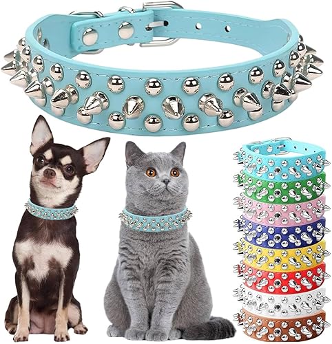 Miniatura 9 de Collar de perro con púas de piel sintética de poliuretano, remache de hongo, espiga con tachuelas, gato, XS, pequeño, mediano y grande, perros de