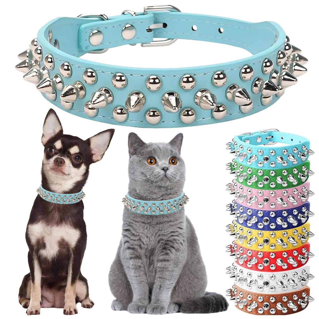 Spiked Collar for Dogs, Male Spike Puppy Collars PU Leather Mushrooms Rivet Boy Studded Cat Collars Adjustable for Little XXS XS S Medium Large Dogs,