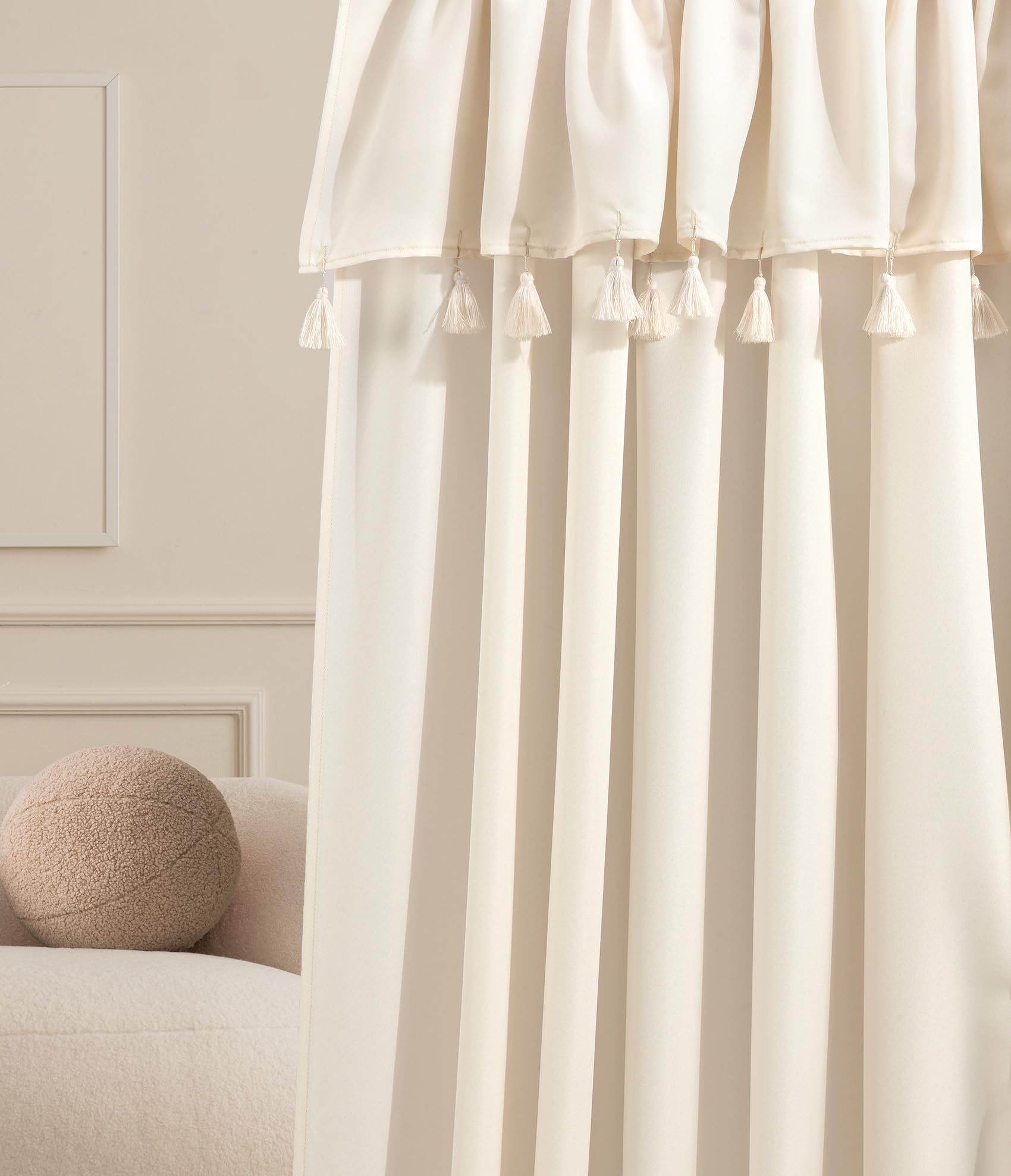ROOM99 Astoria Curtain with Silver Eyelets 140 x 280 cm Width x Height Sliding Curtains Modern Curtain Living Room Bedroom Light Cream 1 Piece - Image 2