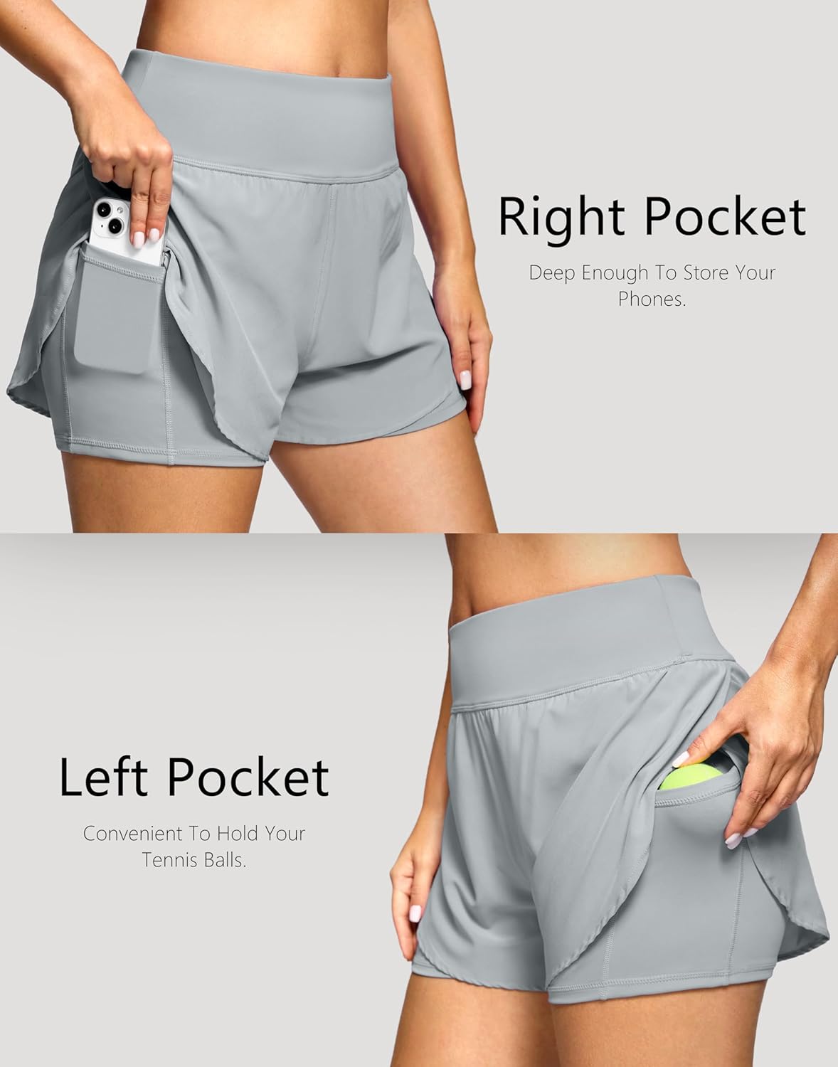 Women's 2 in 1 Running Shorts - High Waisted Lightweight Athletic Workout Gym Yoga Shorts Spandex Liner with Pockets - Image 5