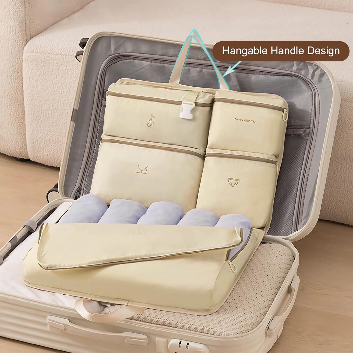 WOOMADA Packing Cubes for Suitcases, Hanging Travel Organizer Bags, Multifunctional compartment Luggage Organizer Bags for Clothes, Underwear, and Accessories(Pink)