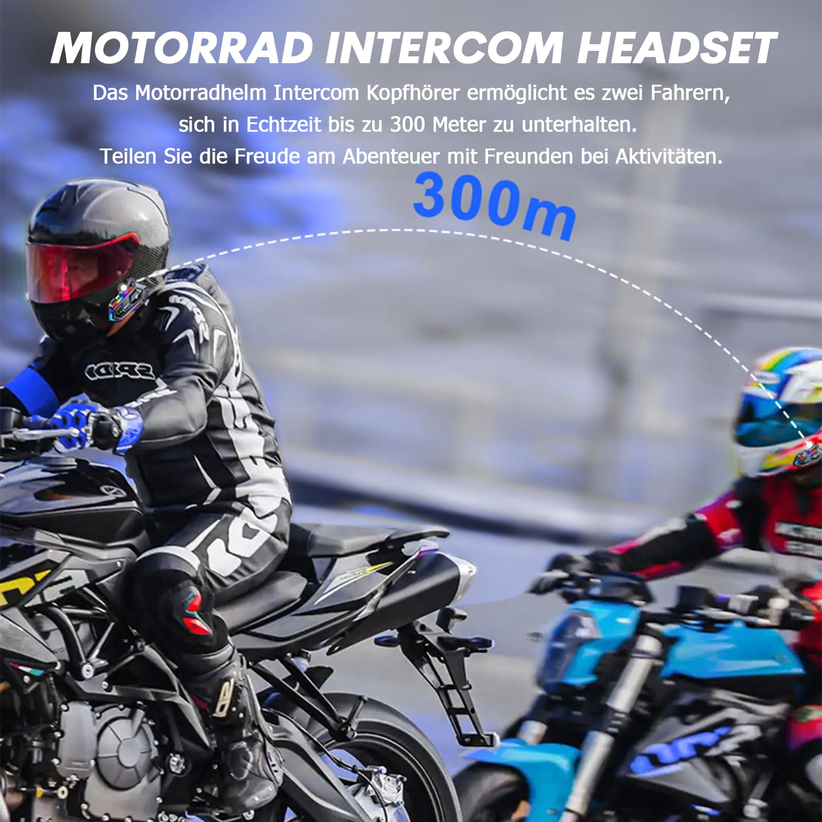 Motorradhelm Headset Bluetooth mit Mikrofon Motorrad Helm Kopfhörer Wireless Motorcycle Helmet Headset Nur für eine Person kabellose Freisprecheinrichtung wasserdicht Kopfhörer für Motorradfahren