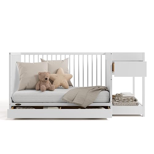 Miniatura 13 de Graco Teddi Mini cuna convertible 4 en 1 con colchón resistente al agua (blanco/madera flotante), certificado GREENGUARD Gold, colchón de 2.75