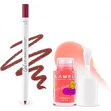 Lamel Gel Lip Liner & Hydrating Oil Duo for Lips Non-Sticky, Wet-Looking Glazing Gloss Strawberry Jam + Rich, Pigmented Contour Pencil Rose Plum for Daily Lip Combo 408 & 402