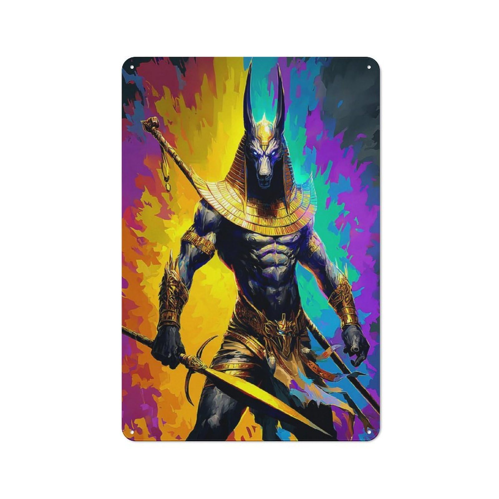 Junmoney Anubis Egyptian God Of Death Tin Sign 30X20cm With For Living Room Wall, Rustic Decor, For Living Room Decor Lovers