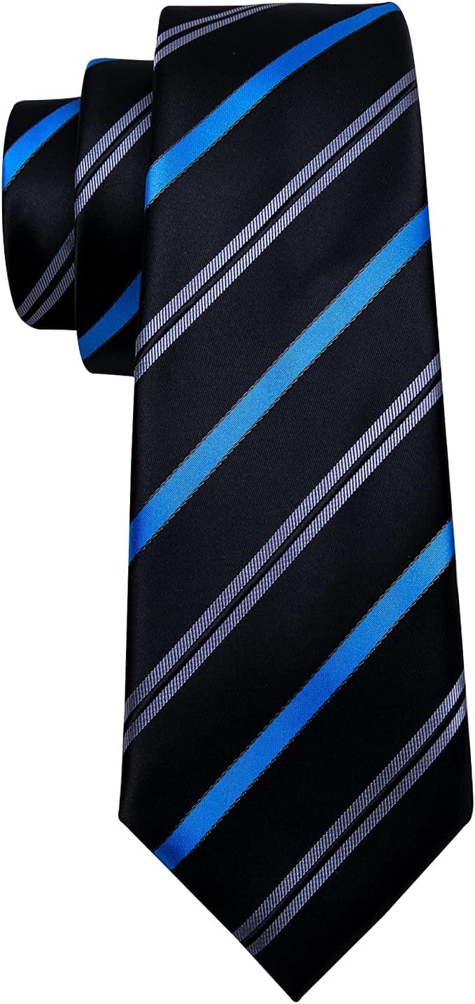 Barry.Wang Designer Classic Ties for Men Set Formal Pocket Square Cufflink Check Plaid - Image 6