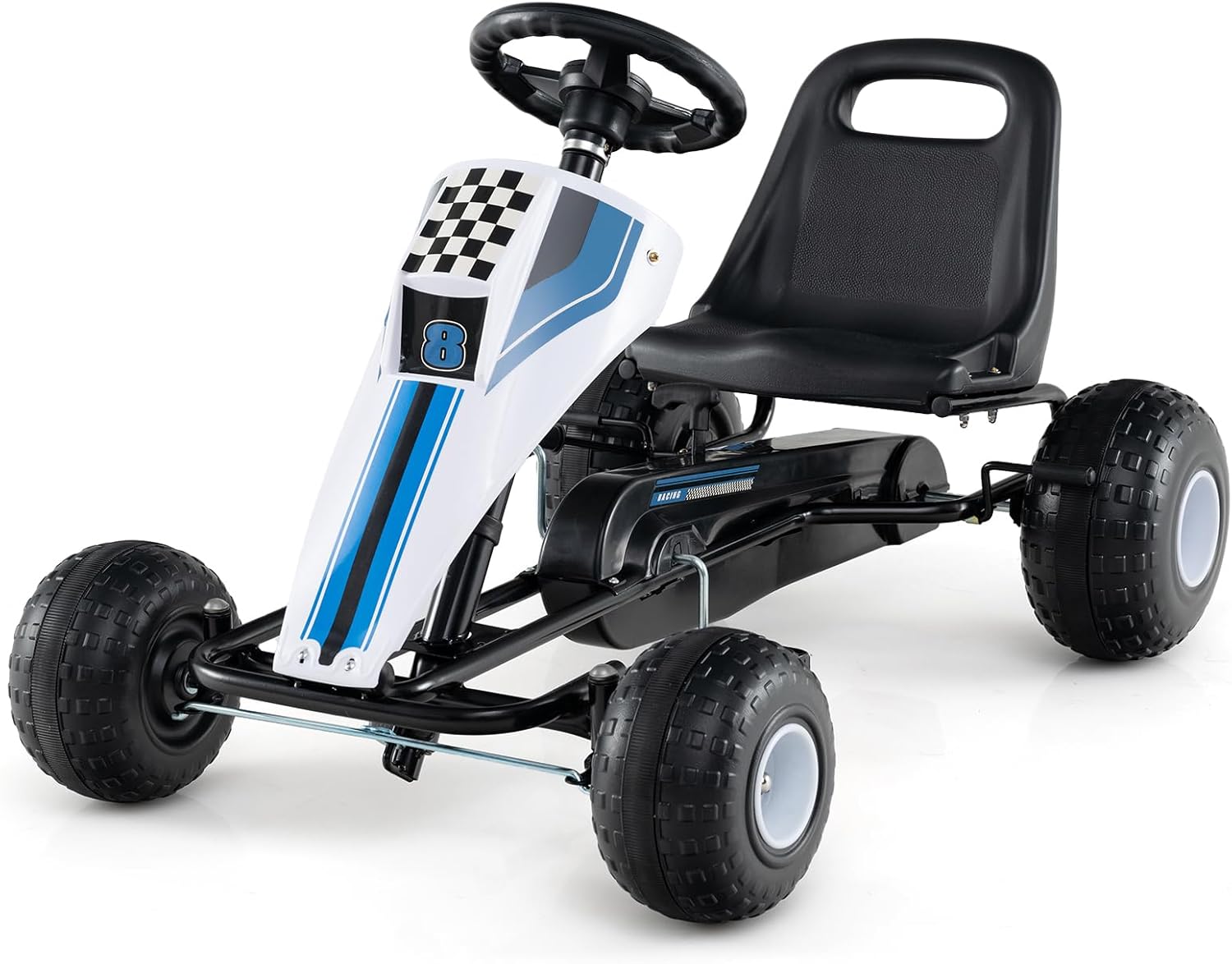 Costzon Pedal Go Kart, 4 Wheel Ride on Toy Pedal Car with Adjustable Seat, Handbrake, Free-Wheel & Pedal Modes, Outdoor Bicycle Go Cart with Wear-Resistant Wheels, Gift for Boys and Girls (White)