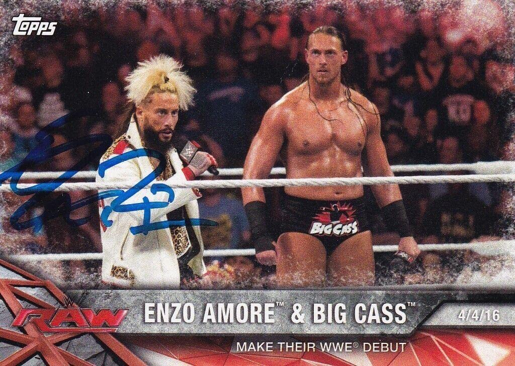 Enzo Amore Signed 2017 Topps WWE Road to Wrestlemania Raw Debut Card 71 Big Cass - Autographed Wrestling Cards