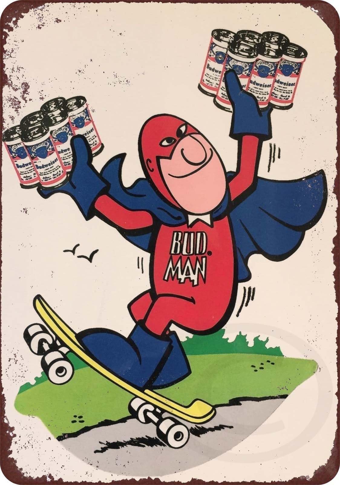 Custom KrazeBudweiser Bud Man Brewery Vintage Skateboard Reproduction Metal Sign 8 x 12