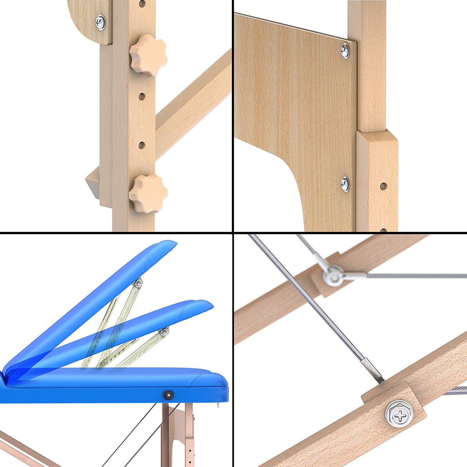 LETTINO MASSAGGIO PROFESSIONALE 3 ZONE, LETTINO ESTETISTA IN LEGNO - LETTINI PER DA MASSAGGI PORTATILI PIEGHEVOLI COD-02 (180x56, Blue)