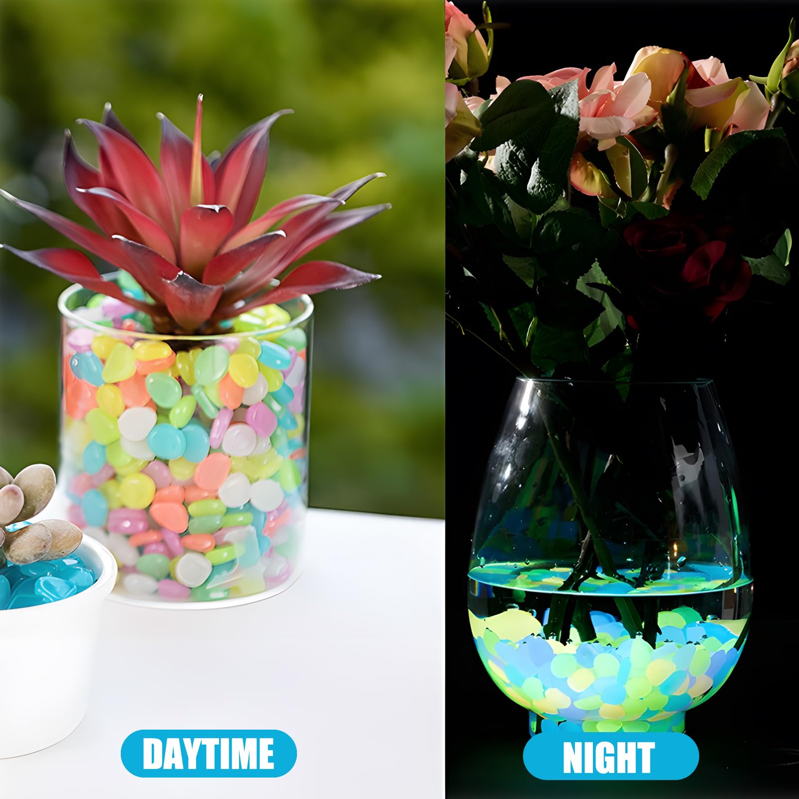 300 Pezzi Pietre Luminose da Giardino, Sassi Decorativi Luminosi per Esterni e Interni, Sassi Luminosi da Giardino, Pietre Luminose Brillano al Buio, Sicure e Eco-Friendly (Colorati)