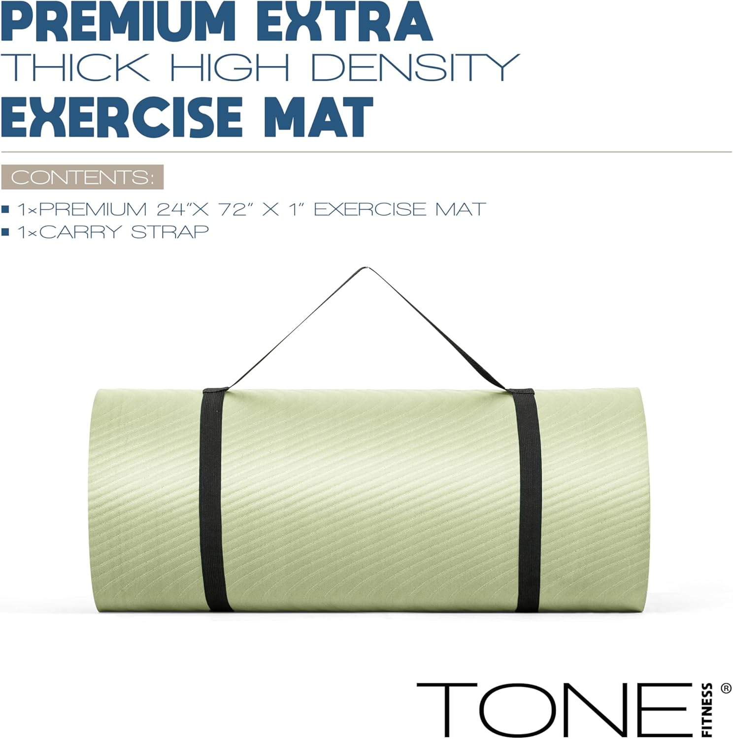 tone fitness 1-inch thick yoga mat | high-density, non-slip exercise mat with carrying strap for yoga, pilates, & home gym workouts | multiple options wave green
