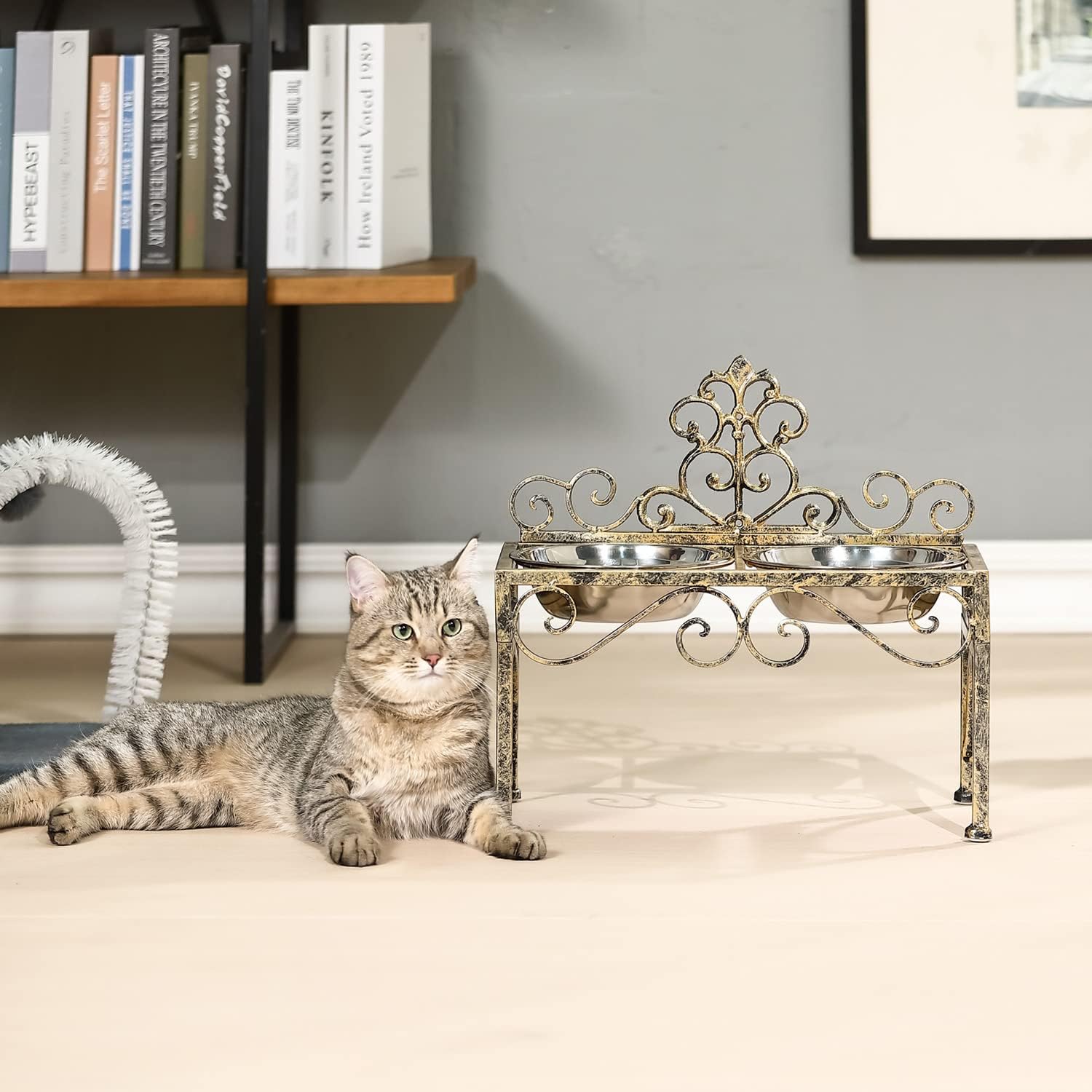 Cuencos elevados para perros grandes, comedero elevado de metal para perros, soporte elevado para platos para perros con cuencos dobles de acero inoxidable para comida y agua, soporte alto para cuenco