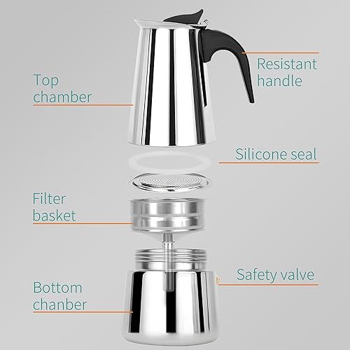 Miniatura 3 de Cafetera de acero inoxidable, tipo goteo, gran capacidad para la gran familia, hogar, oficina, campamento, trabajo con estufa de cerámica eléctrica,