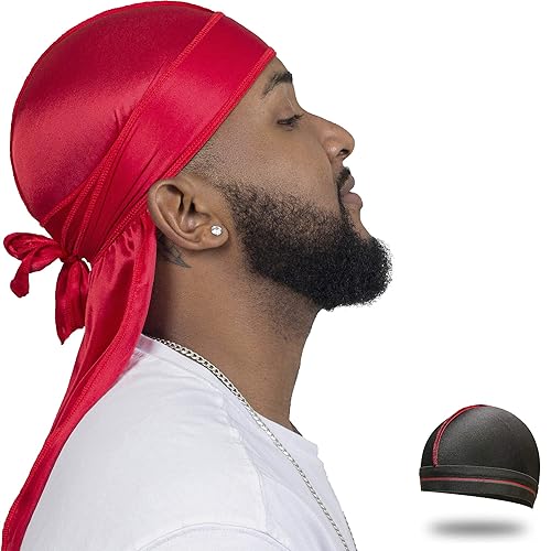 ForceWave Silky Durag for Men Wave Cap Satin Dorag for Men Women 360 Wave - Red
