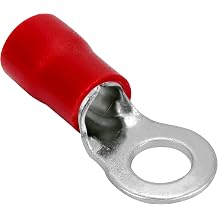 RTV148-5 Vinyl Ring Terminal 5 Pack 1/4" Stud, Red 8 Gauge