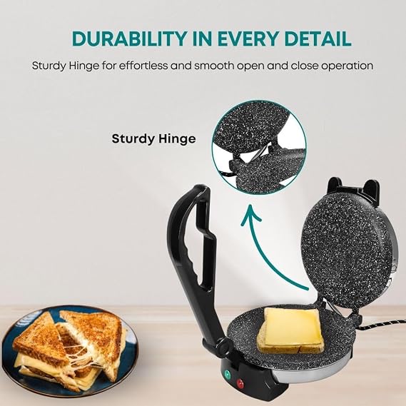 Libra Roti Maker Machine - Electric Tortilla Press with Non-Stick 215 mm Plates and Durable Handle, Auto Temperature Control Chapati Maker Machine with Indicator Lights with 220 VAC UK-Certified Plug