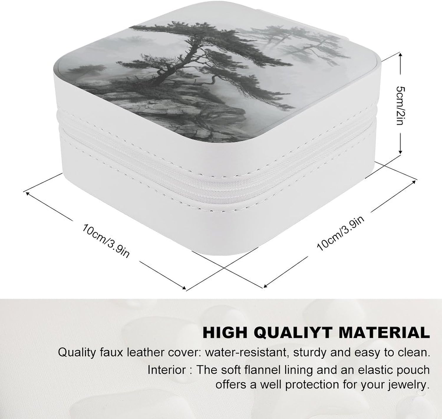 PU Leather Storage Box,Foggy Mountain Pine Tree Printed Portable Jewelry Box Mini Travel Storage Box Women's Jewelry Storage Rack for Necklace Earrings Bracelets Rings image 2