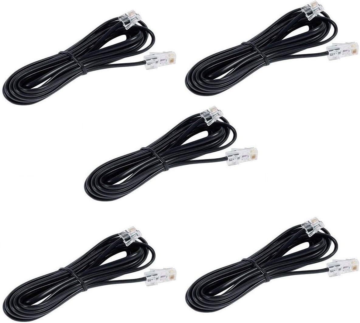 RIVER FOX 2C - 3 Meter RJ11 Telephone Modem Line Cable (Black) (Pack of 5)