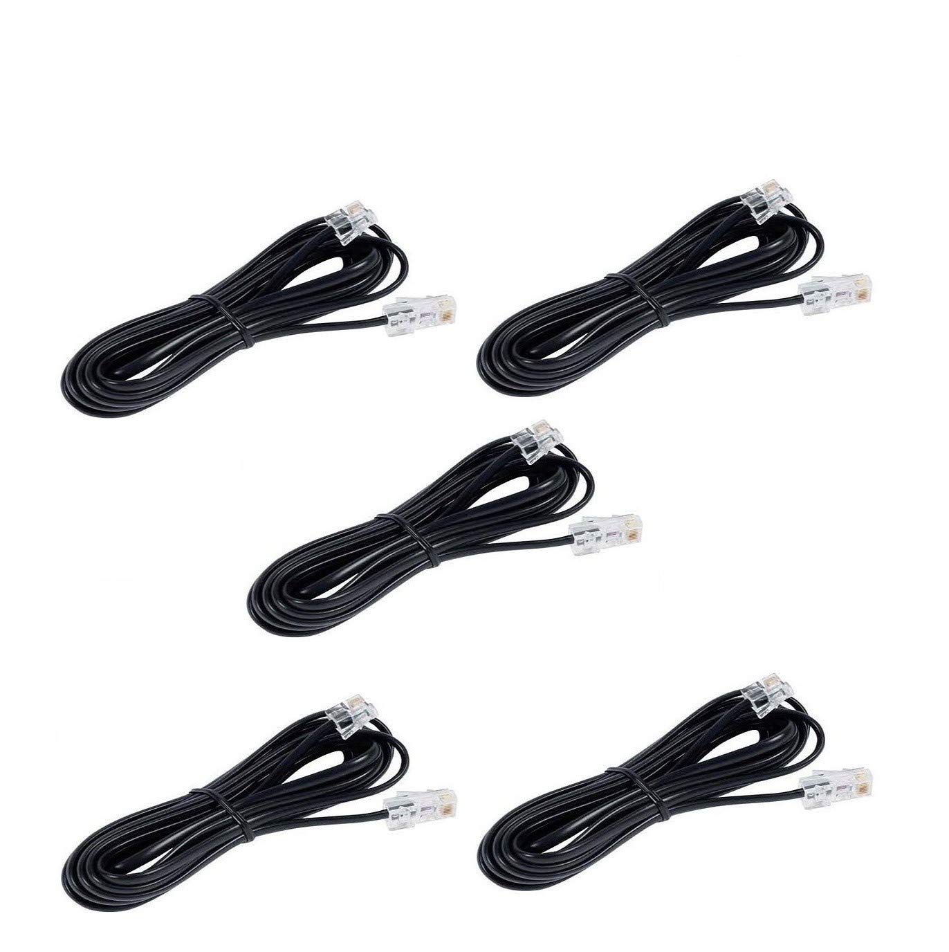 RIVER FOX 2C - 3 Meter RJ11 Telephone Modem Line Cable (Black) (Pack of 5)