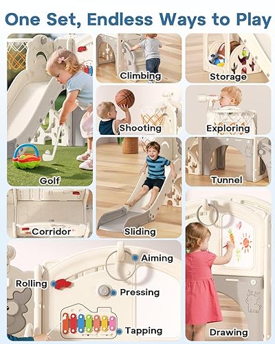 Miniatura 4 de BIERUM Juego de toboganes para niños pequeños 13 en 1, tobogán interior para niños pequeños de 1 a 3 años, juego de tobogán para interiores y