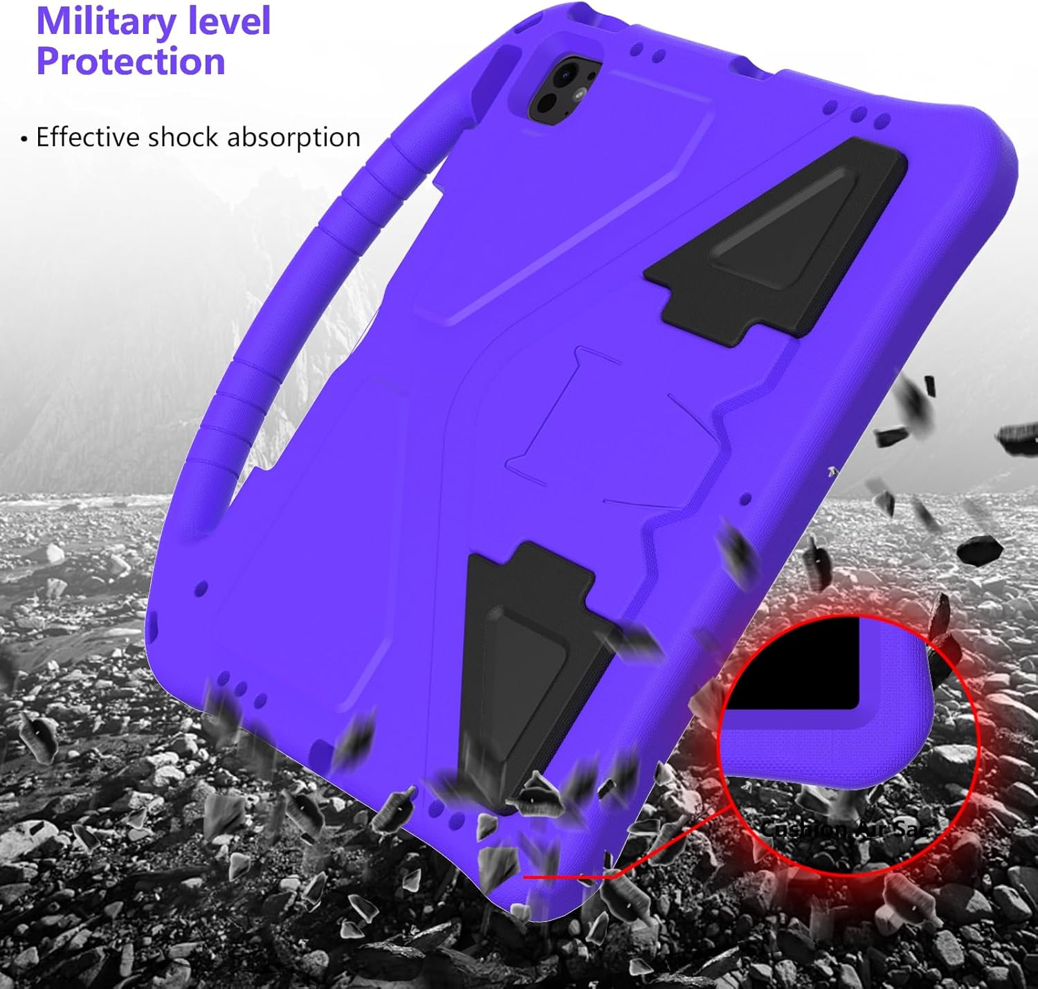 Kids Case for Apple iPad Air 13 M4 M3 M2 2026 2025 2024/ iPad Pro 13 M5 M4 2025 2024/ Pro 12.9" 2022/2021/2020/2018, EVA Shockproof Handle Kickstand Lightweight Cover with Shoulder Strap, Purple