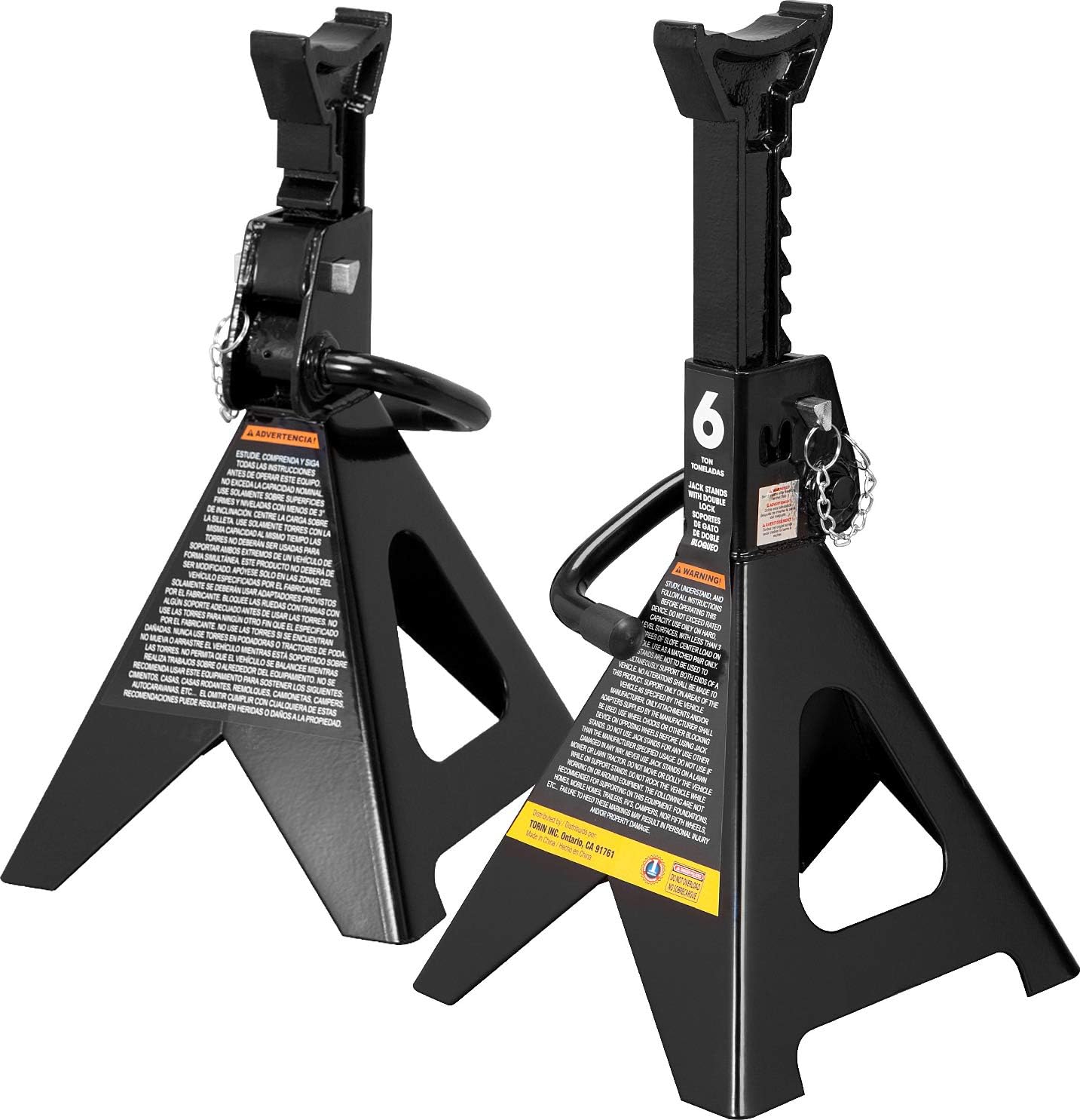 Torin 6 Ton (12,000 LBs) Capacity Double Locking Steel Jack Stands, 2 Pack, Black, AT46002AB Double Locking 6 TON
