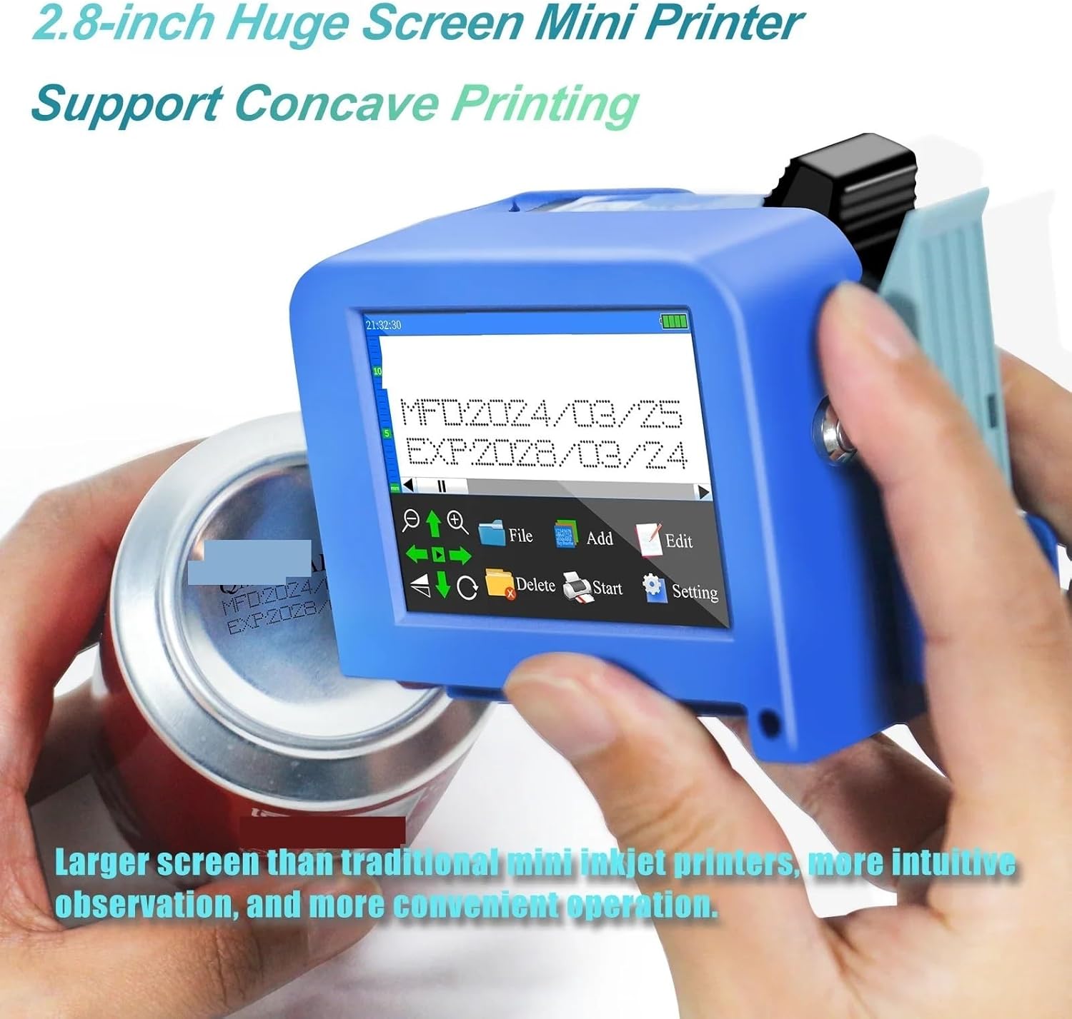Handheld Printer, 2.8 Inch Mini Handheld Inkjet Printer 12.7mm with Quick-Drying Ink for QR Code Barcode Batch Number Labeling Expiration Date Mini Printer,Portable Wireless