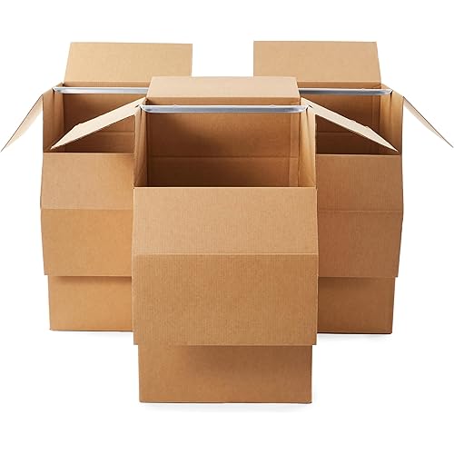 Amazon Basics Wardrobe Clothing Moving Boxes with Bar - 24" x 24" x 40", 3-Pack, Brown